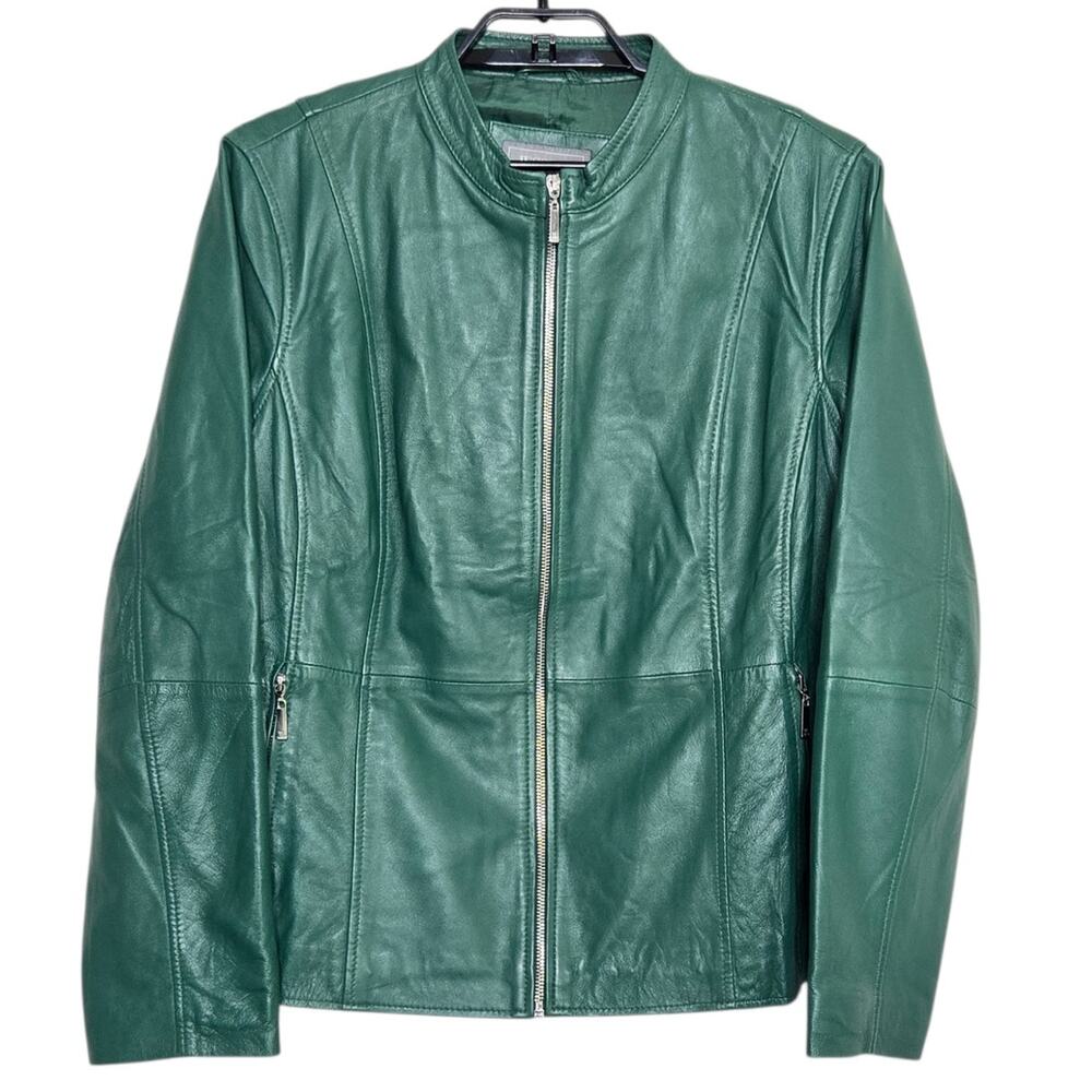 Jessica London Leather Jacket Size 20 20W Green Full Zip